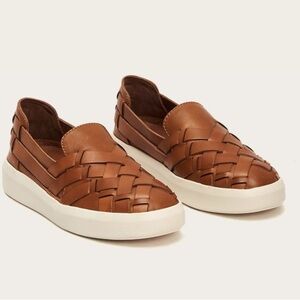 Frye Brea Huarache Woven Sneaker Slip On Loafer Tan Leather Weave Women Sz 7.5